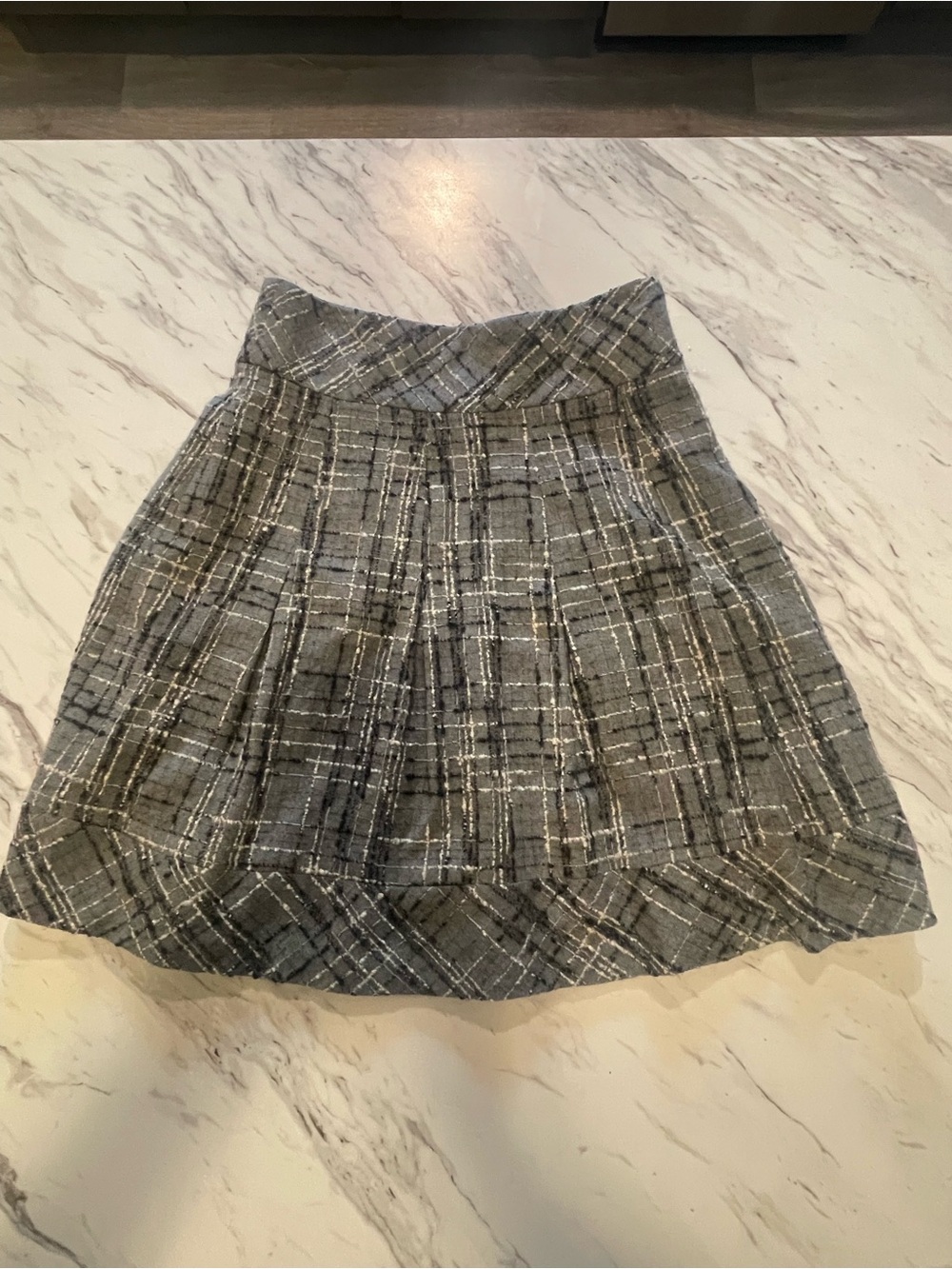 Rag & Bone‎ Gray Plaid A-Line Midi Skirt with Metallic Thread